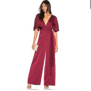 Nicholas Satin Wrap Sleeve Jumpsuit in Burgundy
